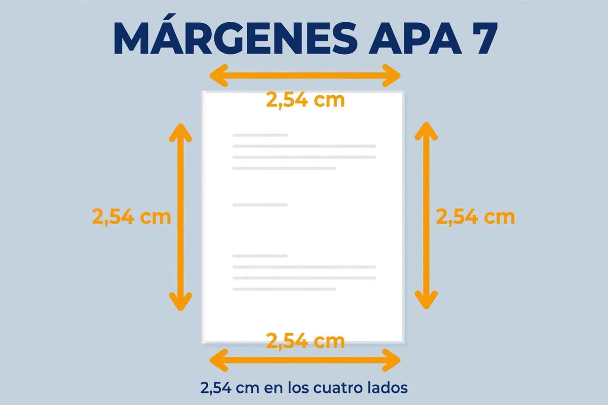 Infografía: márgenes de 2,54 cm en los cuatro lados según las normas APA 7